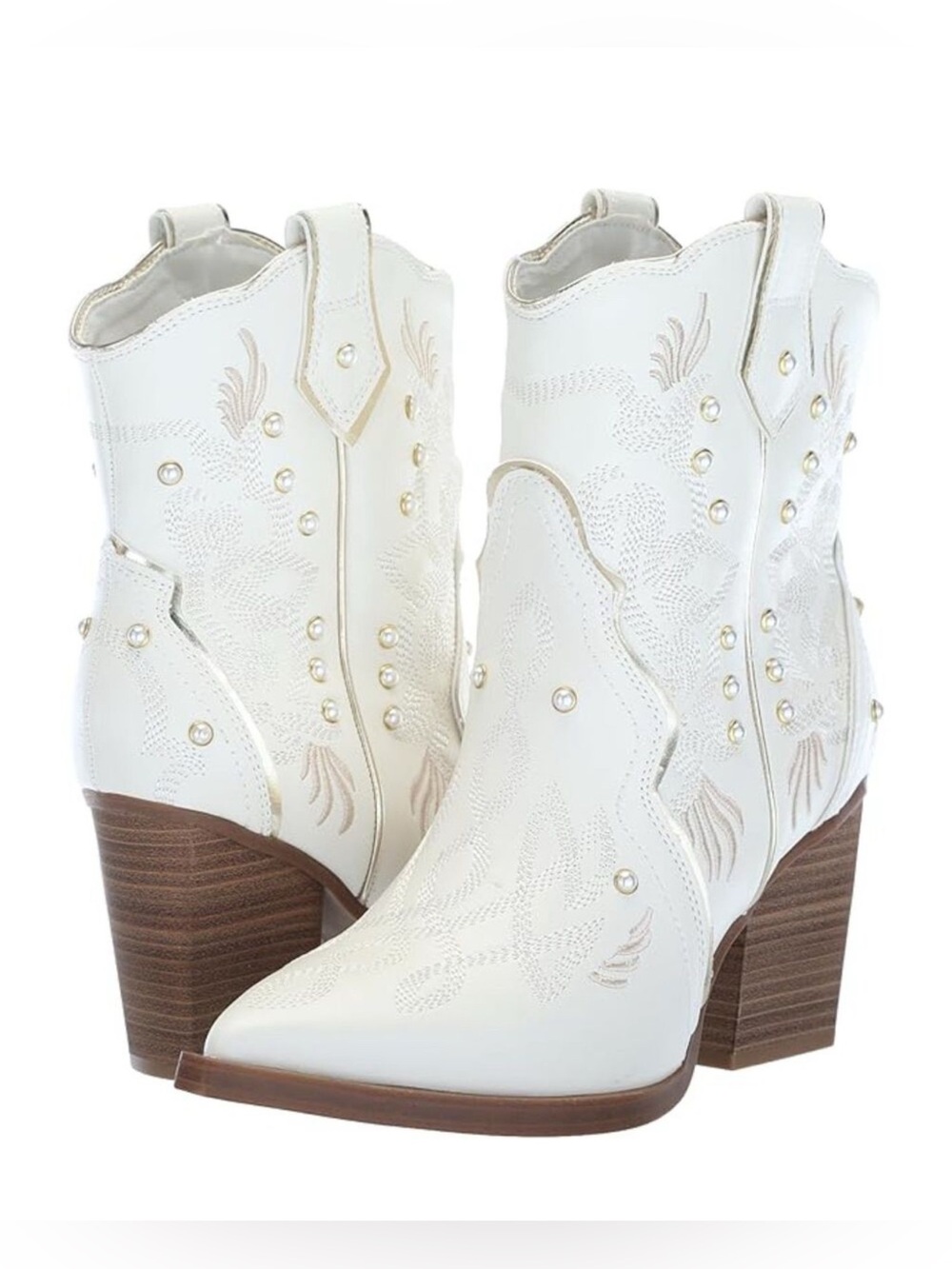 MIA Wendi White Western Pearl Studded Ankle Heeled Boots Size 10